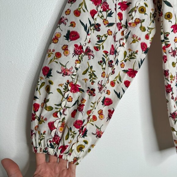 J Crew Scalloped Tie Neck Top XS Long Sleeve Vintage Floral Cottage - Picture 3 of 8